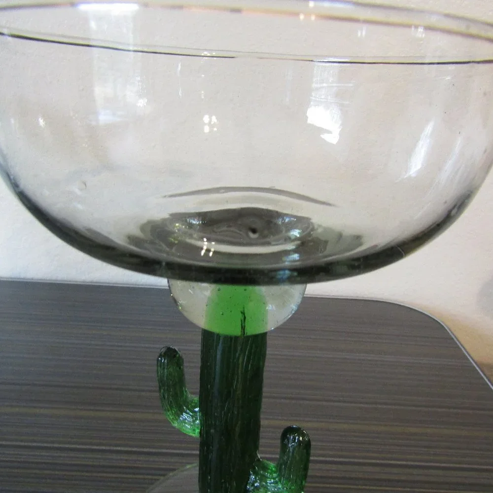 Hand Blown Cactus Margarita/Dessert Glasses Set of 3